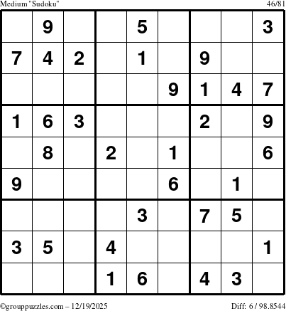 The grouppuzzles.com Medium Sudoku puzzle for Friday December 19, 2025
