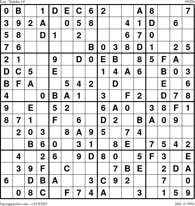 The grouppuzzles.com Easy Sudoku-16 puzzle for Friday December 19, 2025