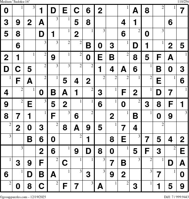 The grouppuzzles.com Medium Sudoku-16 puzzle for Friday December 19, 2025 with the first 3 steps marked