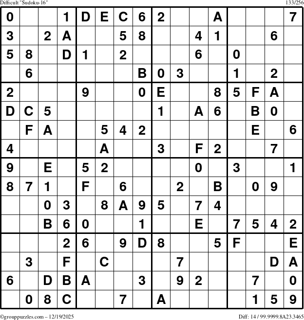 The grouppuzzles.com Difficult Sudoku-16 puzzle for Friday December 19, 2025