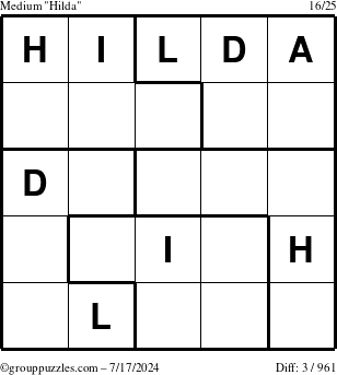 The grouppuzzles.com Medium Hilda puzzle for Wednesday July 17, 2024