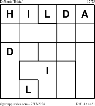 The grouppuzzles.com Difficult Hilda puzzle for Wednesday July 17, 2024