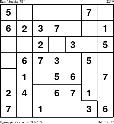 The grouppuzzles.com Easy Sudoku-7B puzzle for Wednesday July 17, 2024