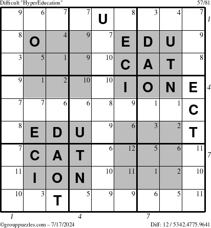 The grouppuzzles.com Difficult HyperEducation-i23 puzzle for Wednesday July 17, 2024 with all 12 steps marked