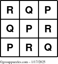 The grouppuzzles.com Answer grid for the TicTac-PQR puzzle for Friday January 17, 2025