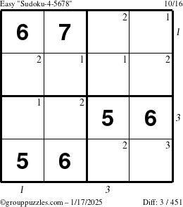 The grouppuzzles.com Easy Sudoku-4-5678 puzzle for Friday January 17, 2025 with all 3 steps marked