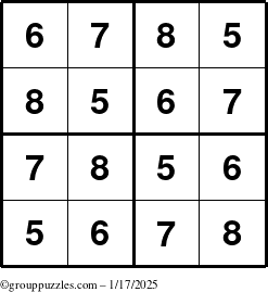 The grouppuzzles.com Answer grid for the Sudoku-4-5678 puzzle for Friday January 17, 2025