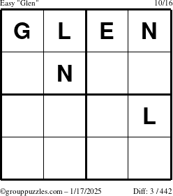 The grouppuzzles.com Easy Glen puzzle for Friday January 17, 2025