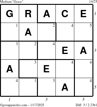 The grouppuzzles.com Medium Grace puzzle for Friday January 17, 2025 with all 5 steps marked