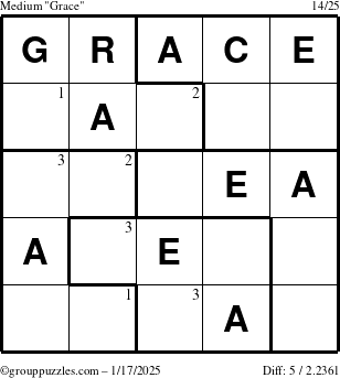 The grouppuzzles.com Medium Grace puzzle for Friday January 17, 2025 with the first 3 steps marked