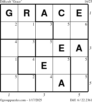 The grouppuzzles.com Difficult Grace puzzle for Friday January 17, 2025 with all 6 steps marked