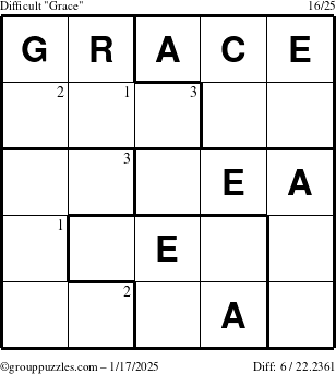 The grouppuzzles.com Difficult Grace puzzle for Friday January 17, 2025 with the first 3 steps marked