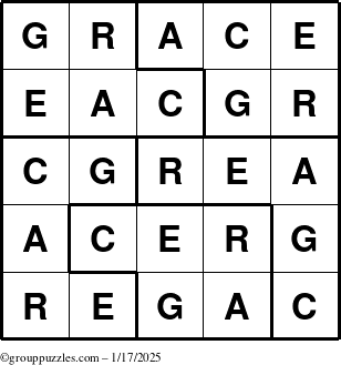 The grouppuzzles.com Answer grid for the Grace puzzle for Friday January 17, 2025