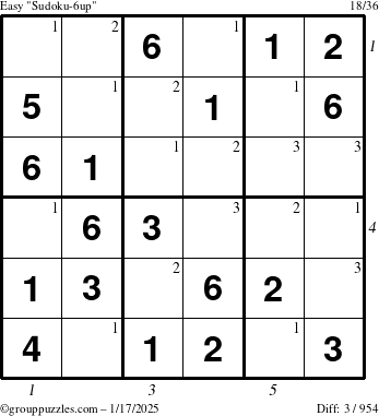 The grouppuzzles.com Easy Sudoku-6up puzzle for Friday January 17, 2025 with all 3 steps marked