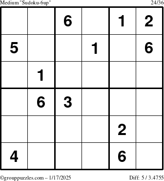 The grouppuzzles.com Medium Sudoku-6up puzzle for Friday January 17, 2025