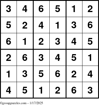 The grouppuzzles.com Answer grid for the Sudoku-6up puzzle for Friday January 17, 2025