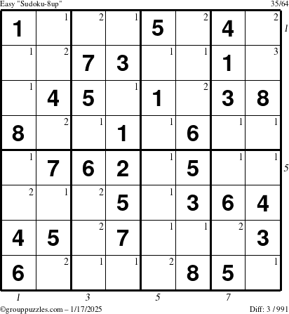 The grouppuzzles.com Easy Sudoku-8up puzzle for Friday January 17, 2025 with all 3 steps marked