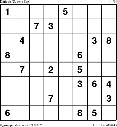 The grouppuzzles.com Difficult Sudoku-8up puzzle for Friday January 17, 2025