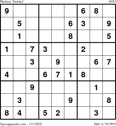 The grouppuzzles.com Medium Sudoku puzzle for Friday January 17, 2025