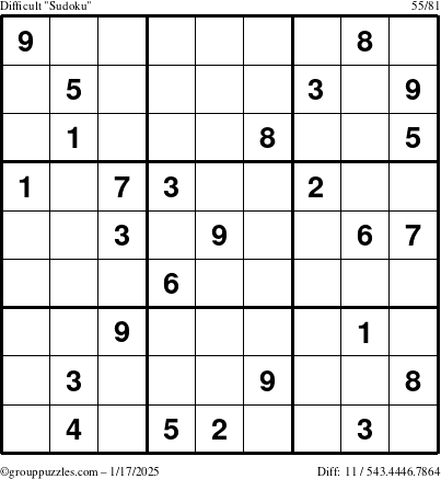 The grouppuzzles.com Difficult Sudoku puzzle for Friday January 17, 2025