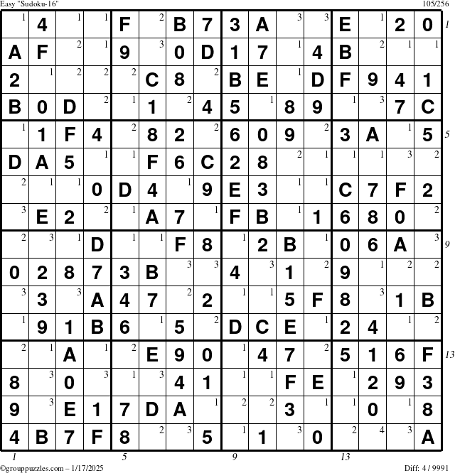 The grouppuzzles.com Easy Sudoku-16 puzzle for Friday January 17, 2025 with all 4 steps marked