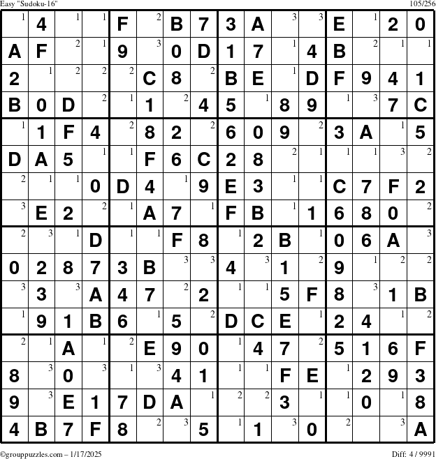 The grouppuzzles.com Easy Sudoku-16 puzzle for Friday January 17, 2025 with the first 3 steps marked