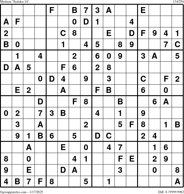 The grouppuzzles.com Medium Sudoku-16 puzzle for Friday January 17, 2025