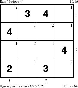 The grouppuzzles.com Easy Sudoku-4 puzzle for Sunday June 22, 2025 with all 2 steps marked