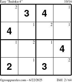 The grouppuzzles.com Easy Sudoku-4 puzzle for Sunday June 22, 2025 with the first 2 steps marked