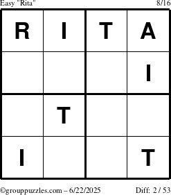 The grouppuzzles.com Easy Rita puzzle for Sunday June 22, 2025