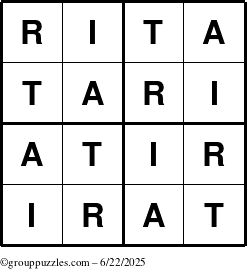 The grouppuzzles.com Answer grid for the Rita puzzle for Sunday June 22, 2025
