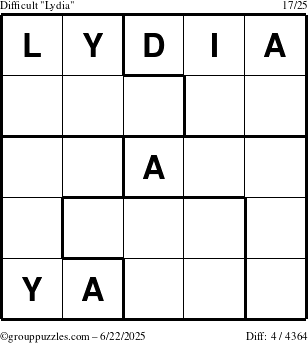 The grouppuzzles.com Difficult Lydia puzzle for Sunday June 22, 2025