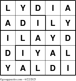 The grouppuzzles.com Answer grid for the Lydia puzzle for Sunday June 22, 2025
