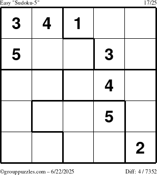 The grouppuzzles.com Easy Sudoku-5 puzzle for Sunday June 22, 2025