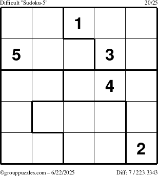 The grouppuzzles.com Difficult Sudoku-5 puzzle for Sunday June 22, 2025