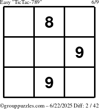 The grouppuzzles.com Easy TicTac-789 puzzle for Sunday June 22, 2025