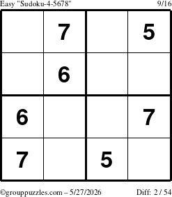 The grouppuzzles.com Easy Sudoku-4-5678 puzzle for Wednesday May 27, 2026