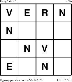The grouppuzzles.com Easy Vern puzzle for Wednesday May 27, 2026