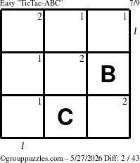 The grouppuzzles.com Easy TicTac-ABC puzzle for Wednesday May 27, 2026 with all 2 steps marked