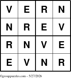The grouppuzzles.com Answer grid for the Vern puzzle for Wednesday May 27, 2026