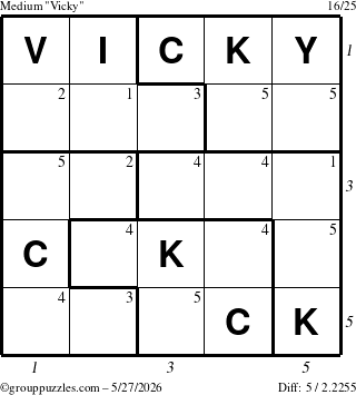 The grouppuzzles.com Medium Vicky puzzle for Wednesday May 27, 2026 with all 5 steps marked