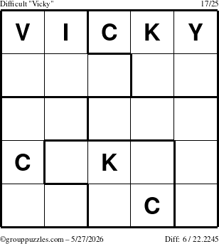 The grouppuzzles.com Difficult Vicky puzzle for Wednesday May 27, 2026