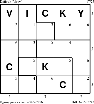 The grouppuzzles.com Difficult Vicky puzzle for Wednesday May 27, 2026 with all 6 steps marked