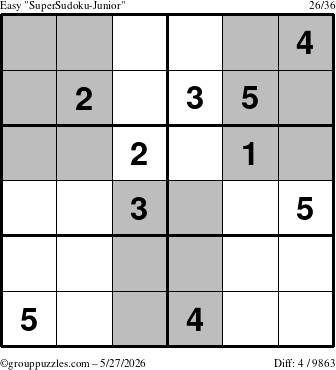 The grouppuzzles.com Easy SuperSudoku-Junior puzzle for Wednesday May 27, 2026