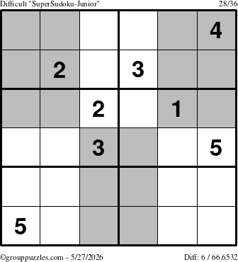 The grouppuzzles.com Difficult SuperSudoku-Junior puzzle for Wednesday May 27, 2026