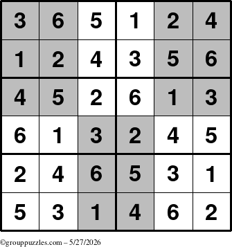 The grouppuzzles.com Answer grid for the SuperSudoku-Junior puzzle for Wednesday May 27, 2026