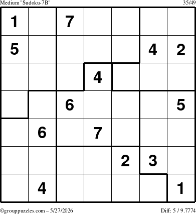 The grouppuzzles.com Medium Sudoku-7B puzzle for Wednesday May 27, 2026