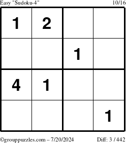 The grouppuzzles.com Easy Sudoku-4 puzzle for Saturday July 20, 2024