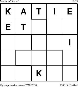 The grouppuzzles.com Medium Katie puzzle for Saturday July 20, 2024