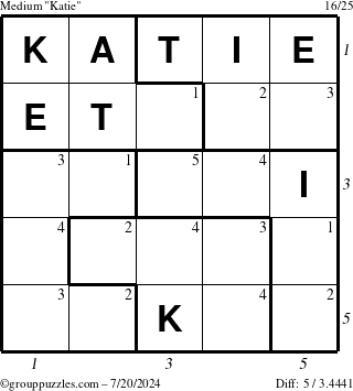 The grouppuzzles.com Medium Katie puzzle for Saturday July 20, 2024 with all 5 steps marked